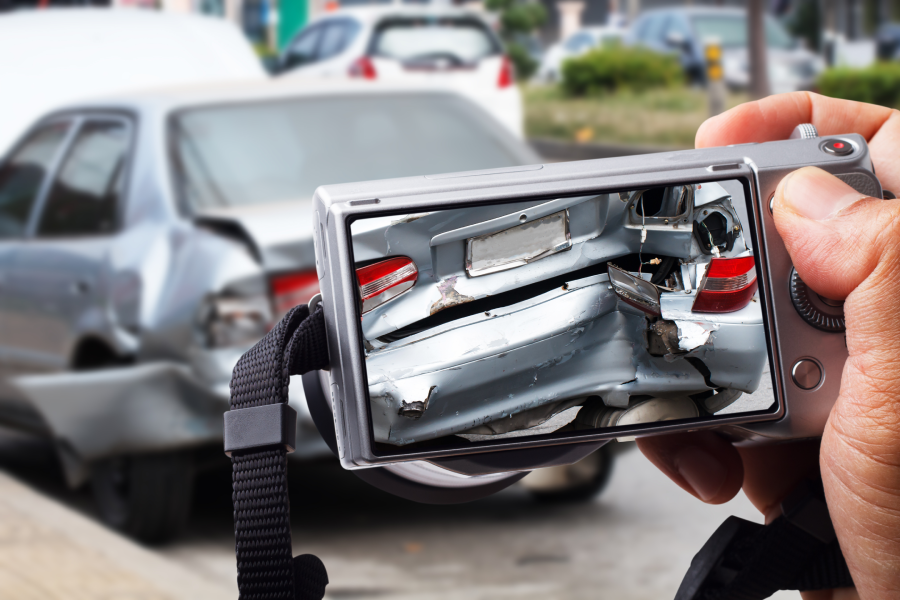 Car crash accident on street and photo for insurance