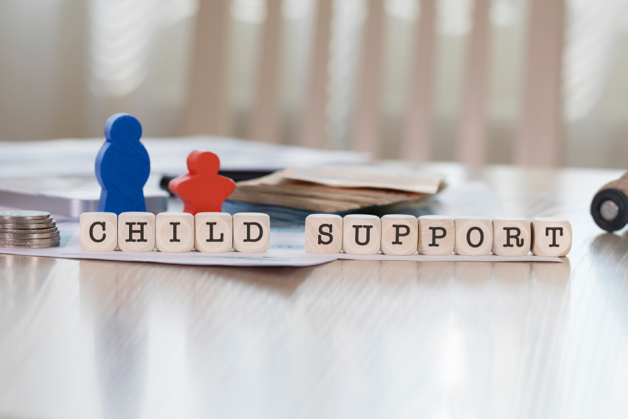 Word CHILD SUPPORT composed of wooden letters...