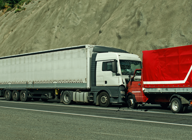 Truck accident. Frontal collision between two trucks. Road accident.