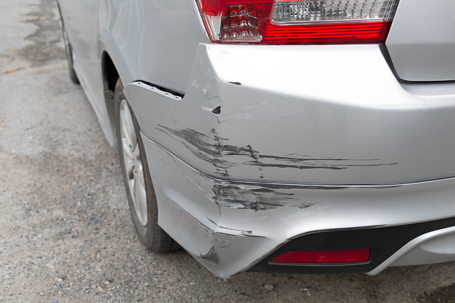 The back of car has accident injury.
